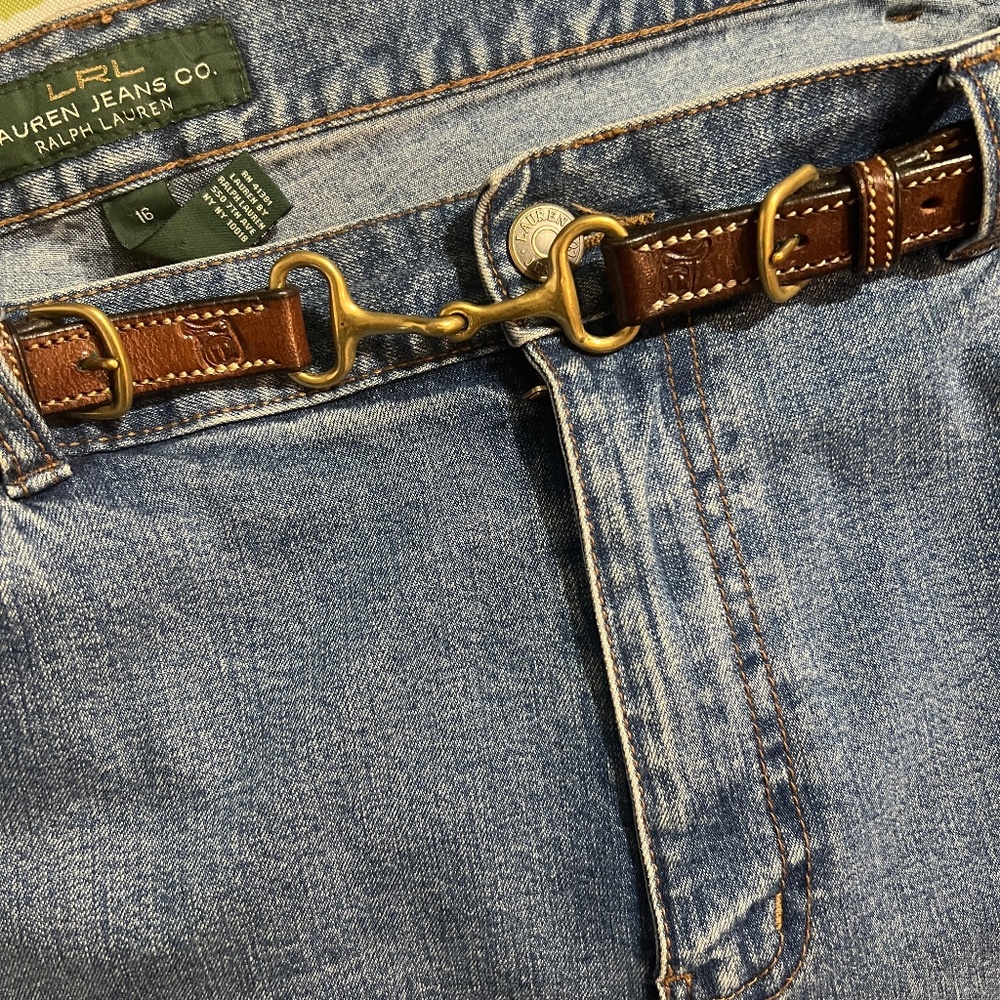 Equestrian Snaffle Leather and Brass Belt Brown Size 38 Embossed Saddle Narrow